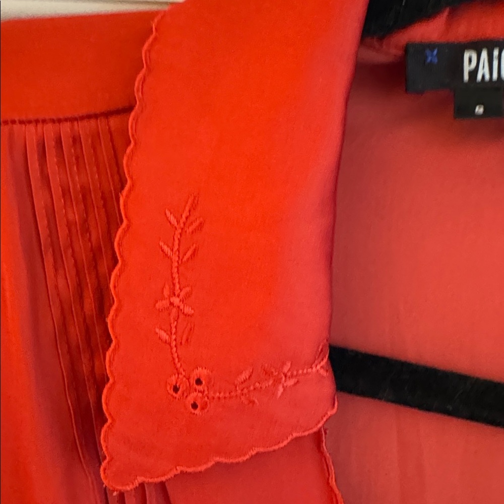 PAIGE Parisa Red Satin Ruffled Scalloped Cross-Front Wrap Dress Size Small - Picture 8 of 10